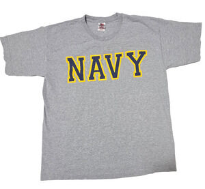 Bayside USA US Navy T Shirt Mens Large Gray Spellout Military Athletic Tee